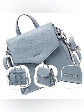 MICHAEL MICHAEL KORS Bristol Small Leather Backpack in Pale Blue & Silver, NWT